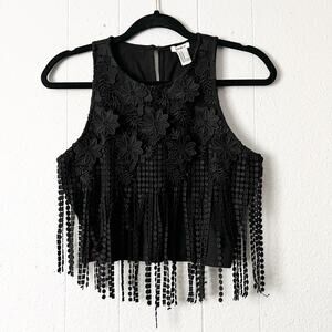 Forever 21 Top Womens XS Fringe Floral Goth Western Boho Coquette Festival Chic